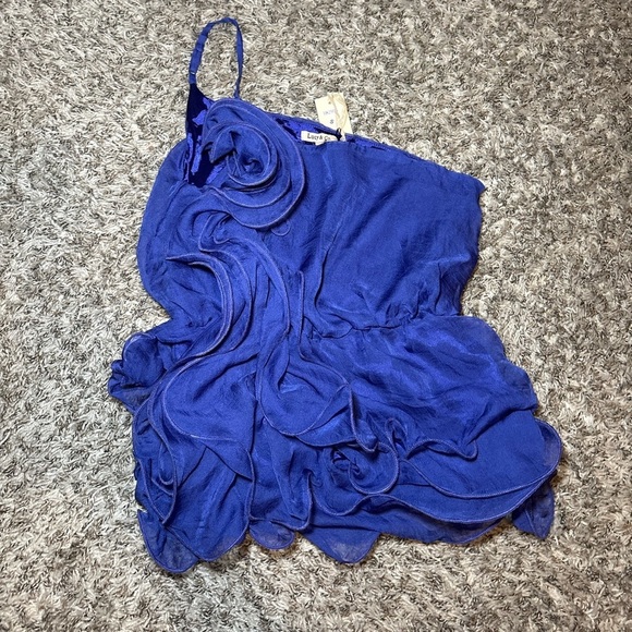 Lucy & Co. Tops - Royal Blue One-Shoulder Ruffle Top